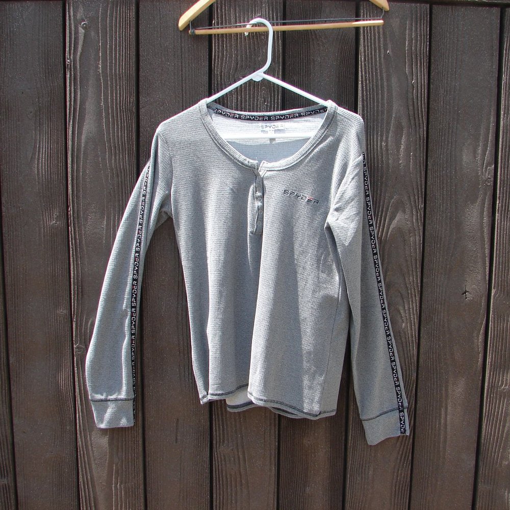 Spyder Brand Henley Crewneck Long Sleeve Pullover Women's Gray Size XL Top